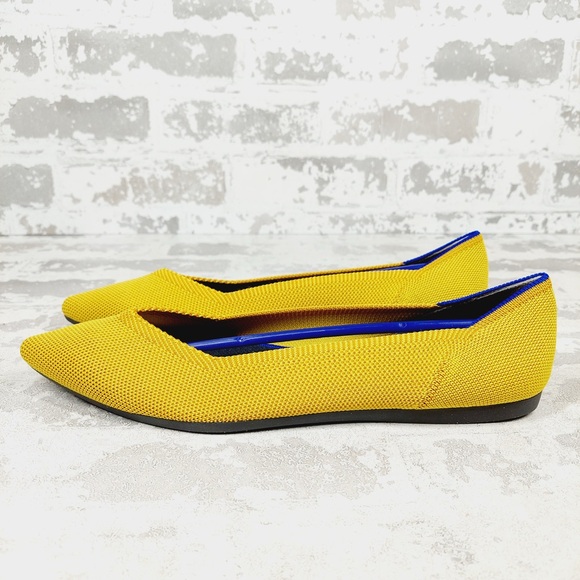 NEW Rothy's The Flat Yellow Knit Pointy Toe Slip On Comfy Loafers O505
